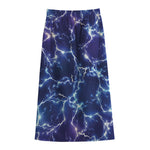 Blue And Purple Lightning Print Cotton Front Slit Maxi Skirt
