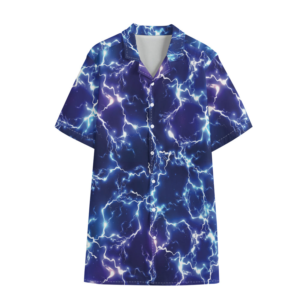 Blue And Purple Lightning Print Cotton Hawaiian Shirt