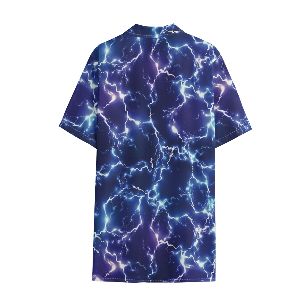 Blue And Purple Lightning Print Cotton Hawaiian Shirt