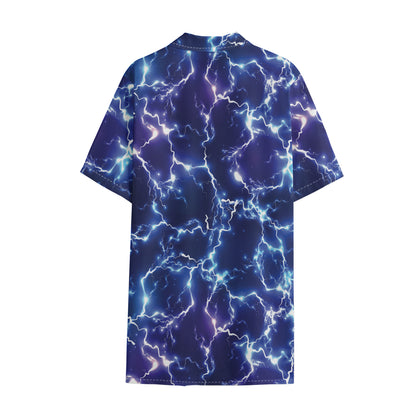 Blue And Purple Lightning Print Cotton Hawaiian Shirt
