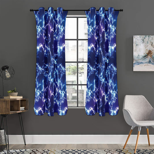 Blue And Purple Lightning Print Curtain
