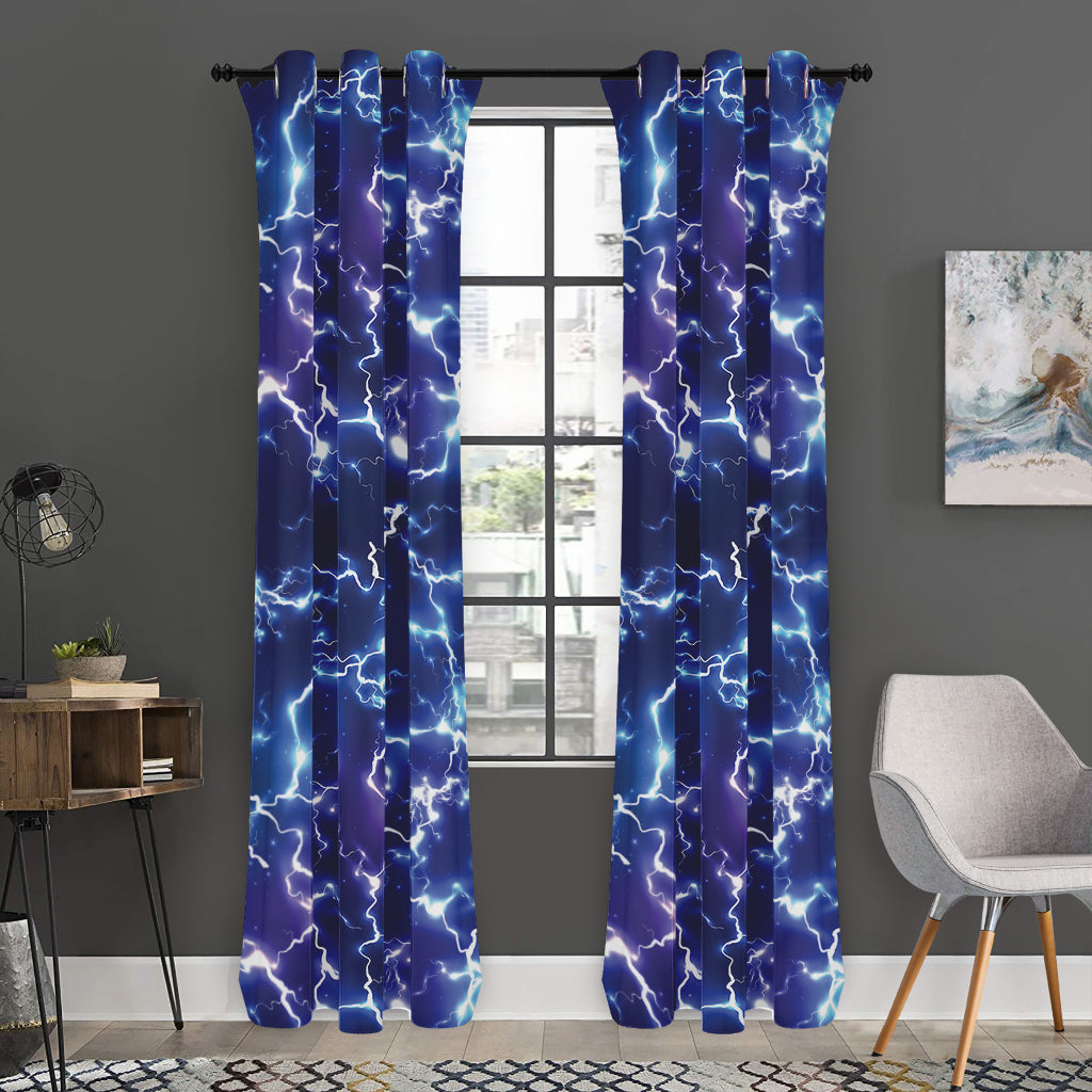 Blue And Purple Lightning Print Curtain