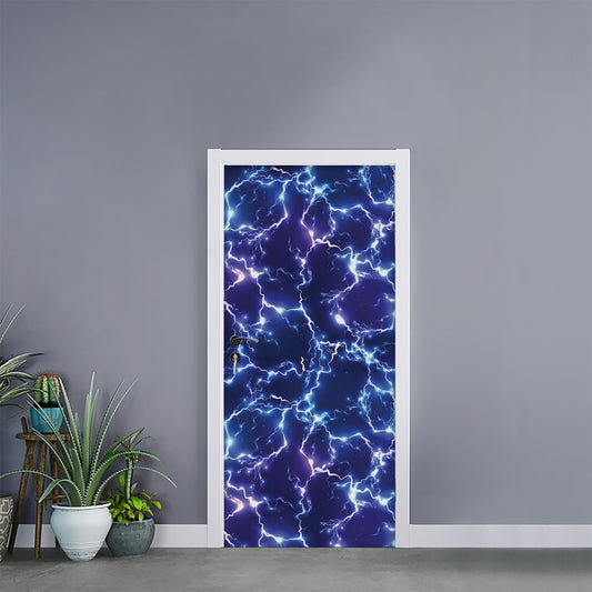 Blue And Purple Lightning Print Door Sticker