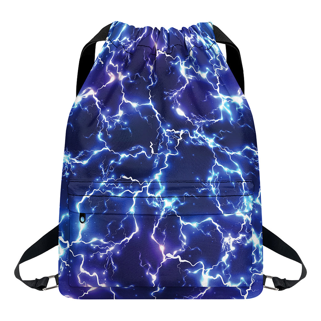 Blue And Purple Lightning Print Drawstring Backpack
