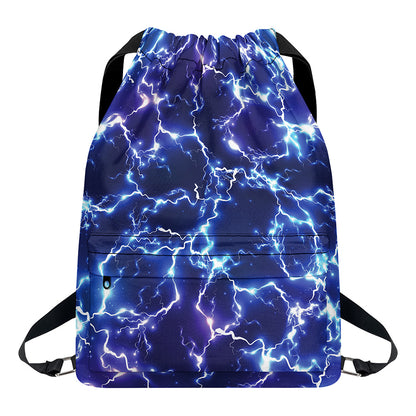 Blue And Purple Lightning Print Drawstring Backpack