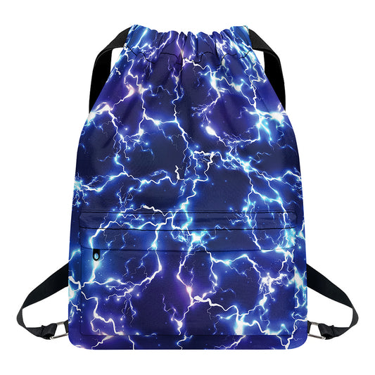 Blue And Purple Lightning Print Drawstring Backpack