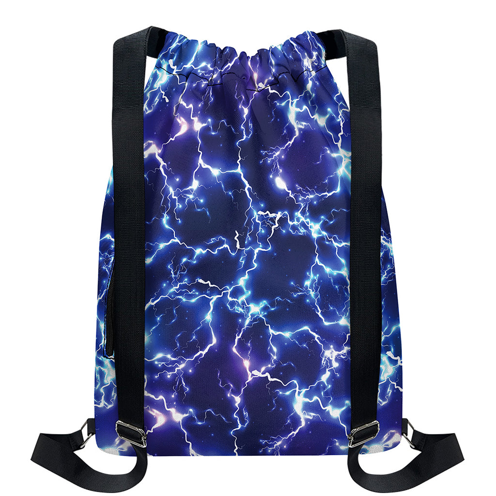 Blue And Purple Lightning Print Drawstring Backpack