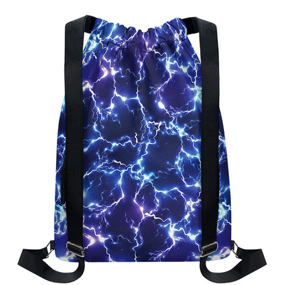 Blue And Purple Lightning Print Drawstring Backpack