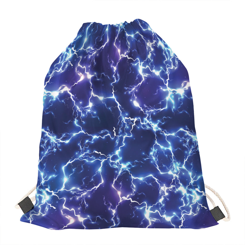 Blue And Purple Lightning Print Drawstring Bag