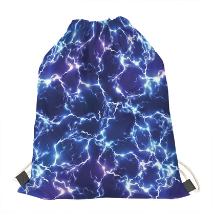 Blue And Purple Lightning Print Drawstring Bag