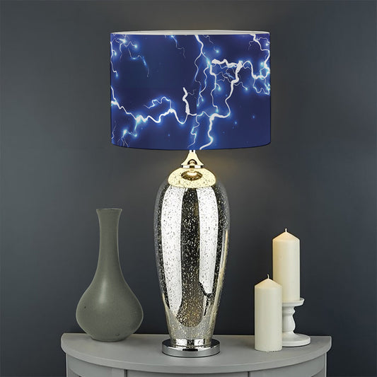 Blue And Purple Lightning Print Drum Lamp Shade