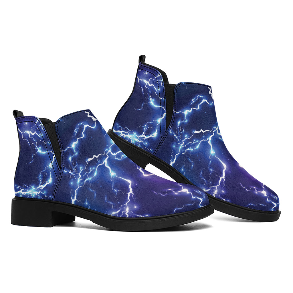 Blue And Purple Lightning Print Flat Ankle Boots