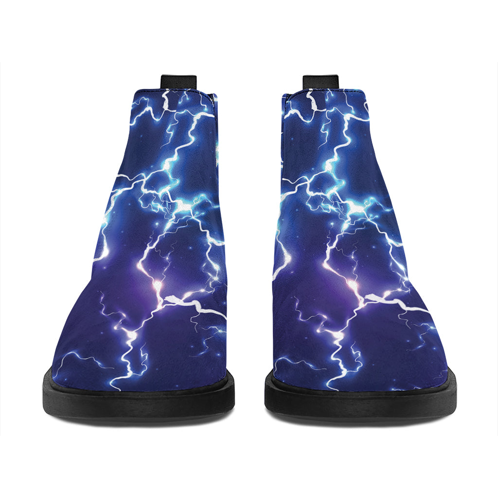 Blue And Purple Lightning Print Flat Ankle Boots