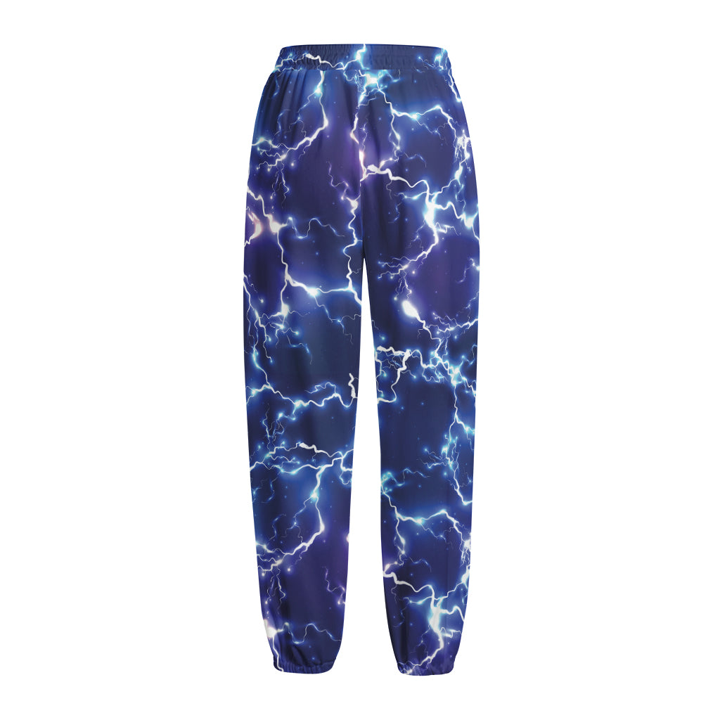 Blue And Purple Lightning Print Fleece Lined Knit Pants