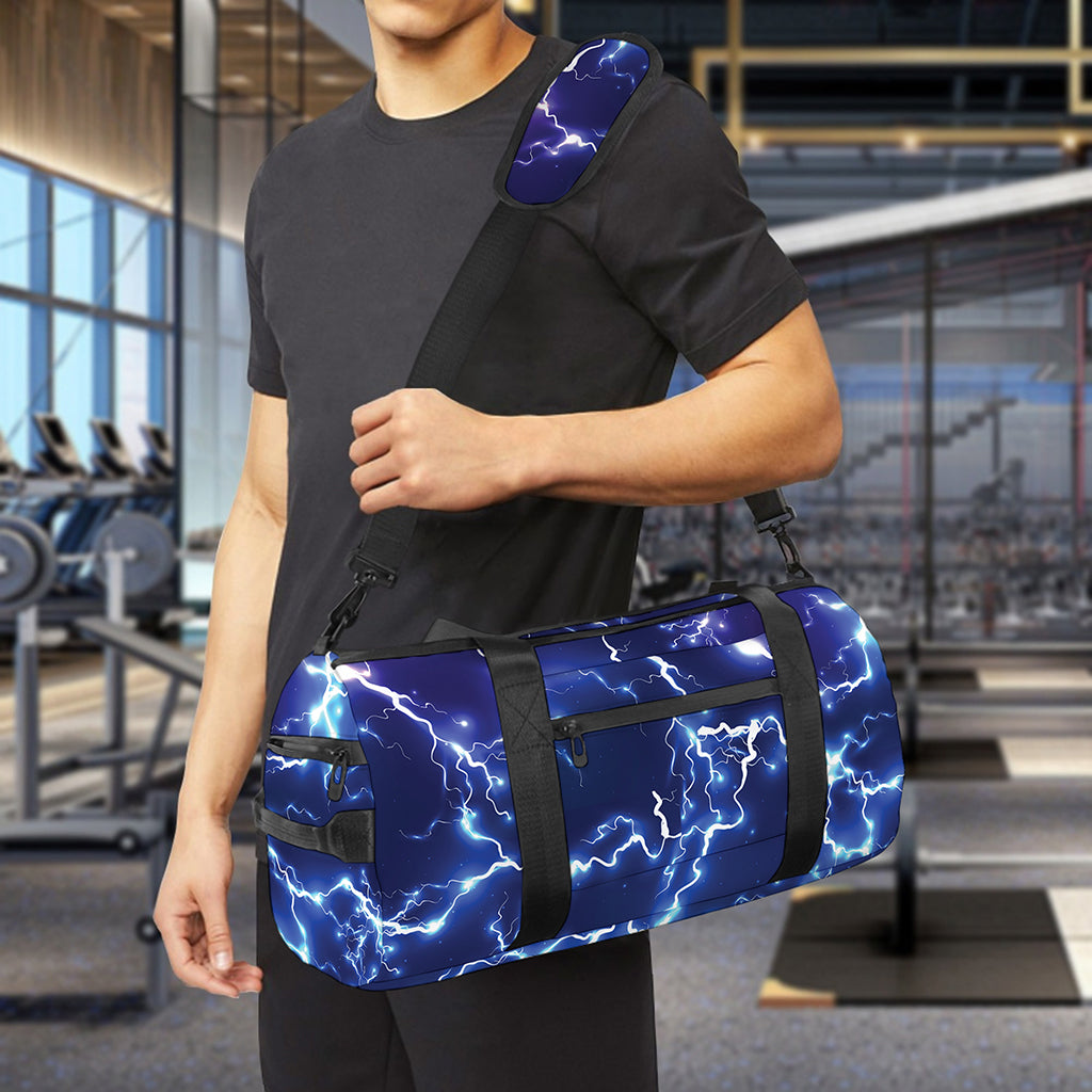 Blue And Purple Lightning Print Gym Bag