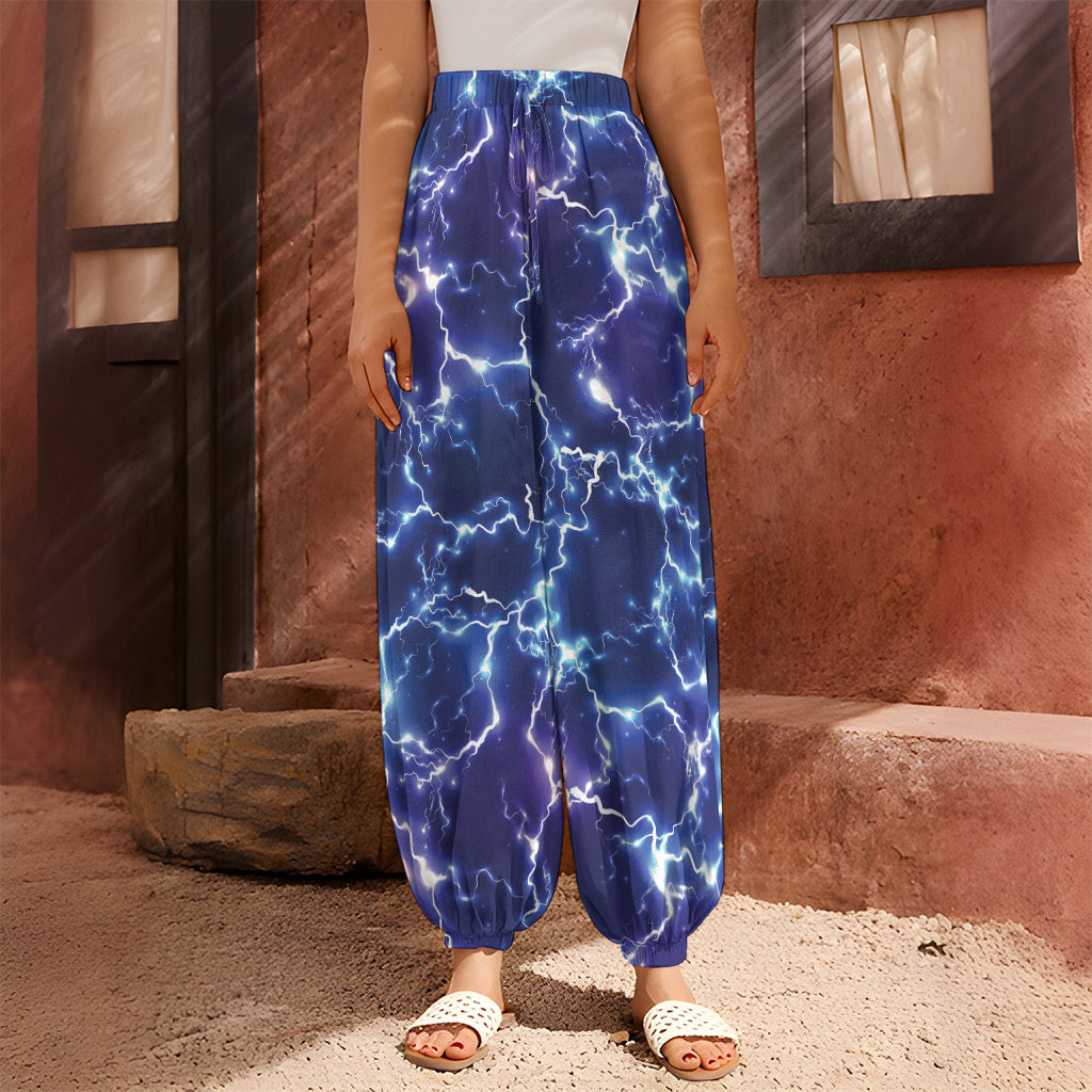 Blue And Purple Lightning Print Harem Pants