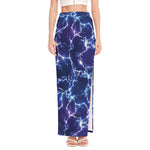 Blue And Purple Lightning Print High Slit Maxi Skirt
