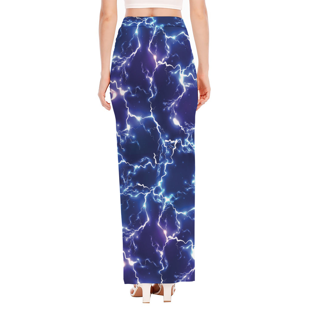 Blue And Purple Lightning Print High Slit Maxi Skirt