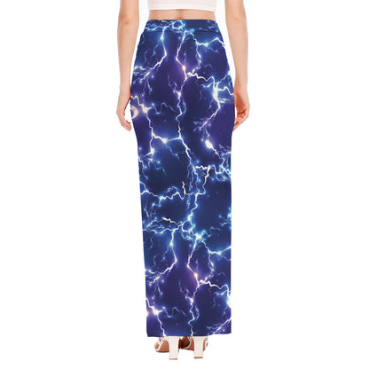 Blue And Purple Lightning Print High Slit Maxi Skirt