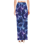 Blue And Purple Lightning Print High Slit Maxi Skirt