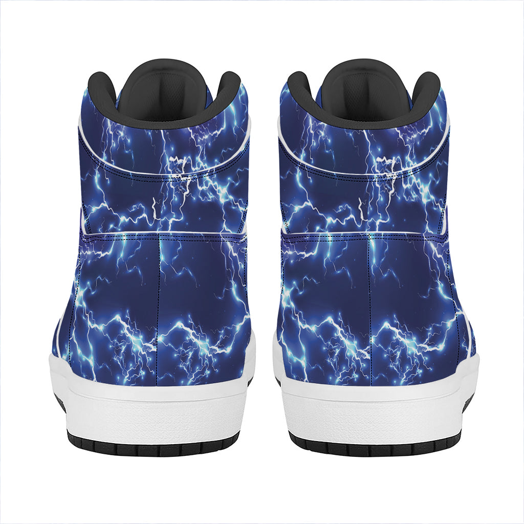 Blue And Purple Lightning Print High Top Leather Sneakers