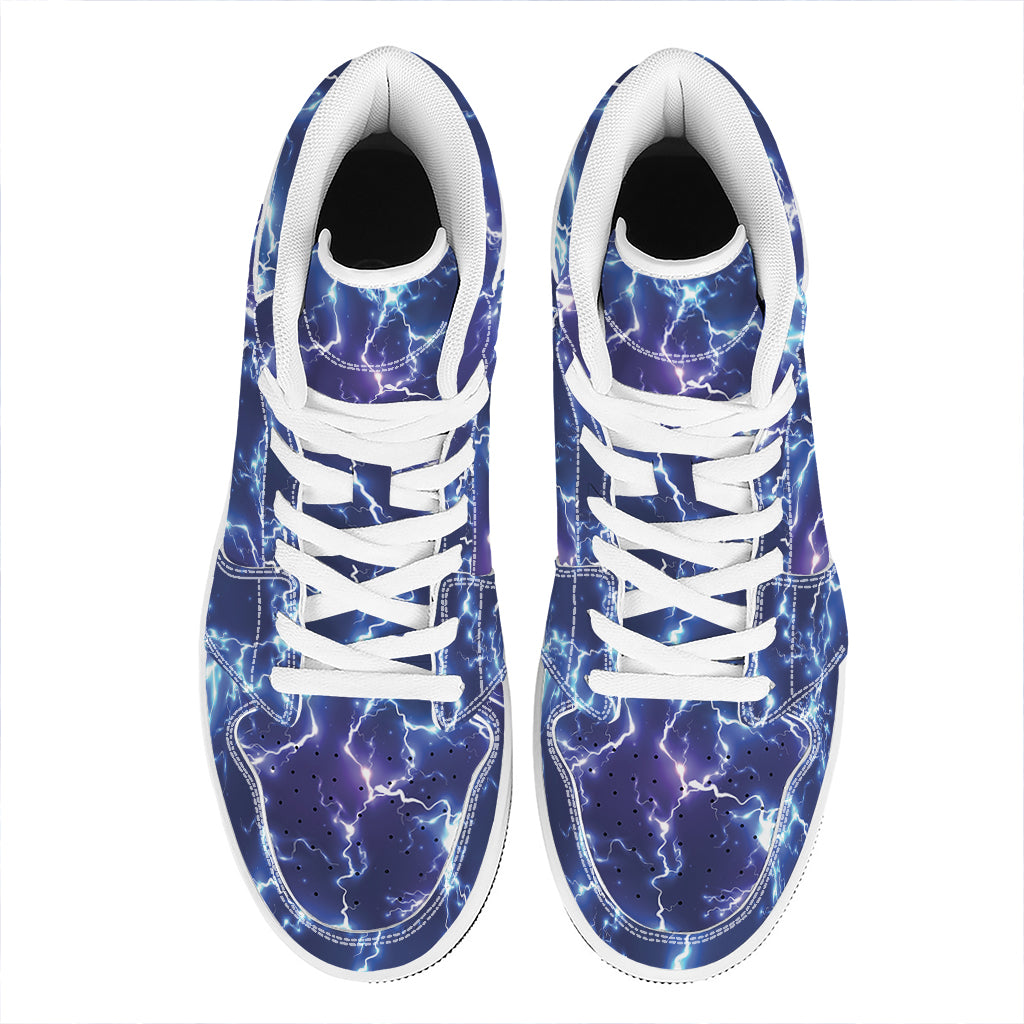 Blue And Purple Lightning Print High Top Leather Sneakers
