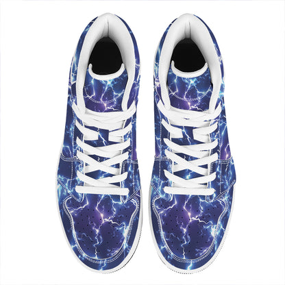 Blue And Purple Lightning Print High Top Leather Sneakers