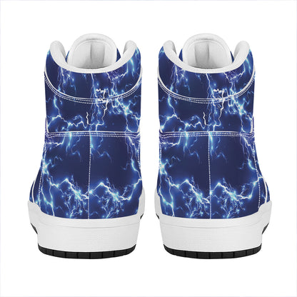Blue And Purple Lightning Print High Top Leather Sneakers