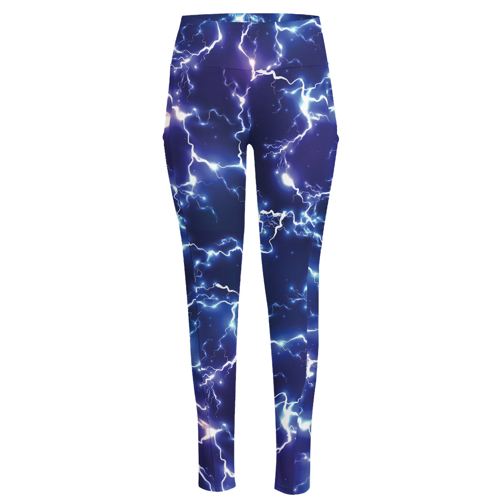 Blue And Purple Lightning Print High-Waisted Pocket Leggings