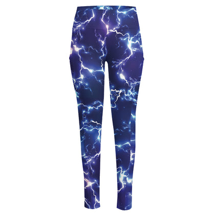 Blue And Purple Lightning Print High-Waisted Pocket Leggings