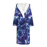 Blue And Purple Lightning Print Hooded Bathrobe