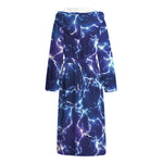 Blue And Purple Lightning Print Hooded Bathrobe
