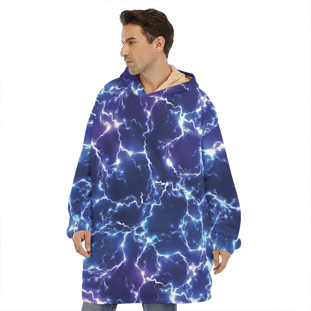 Blue And Purple Lightning Print Hoodie Blanket