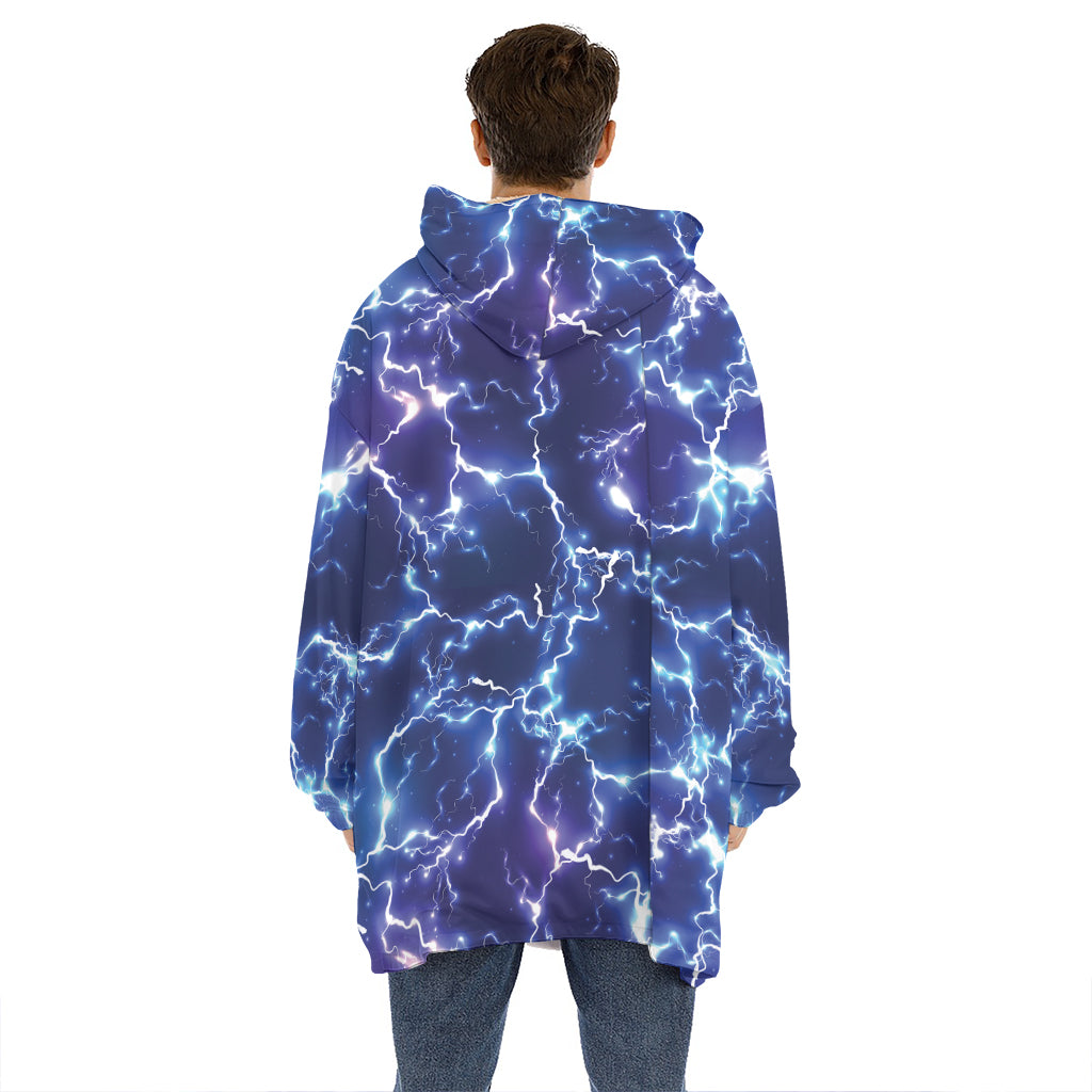 Blue And Purple Lightning Print Hoodie Blanket