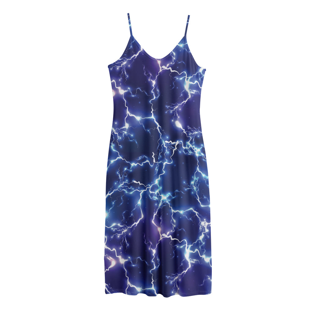Blue And Purple Lightning Print Jersey Midi Cami Dress