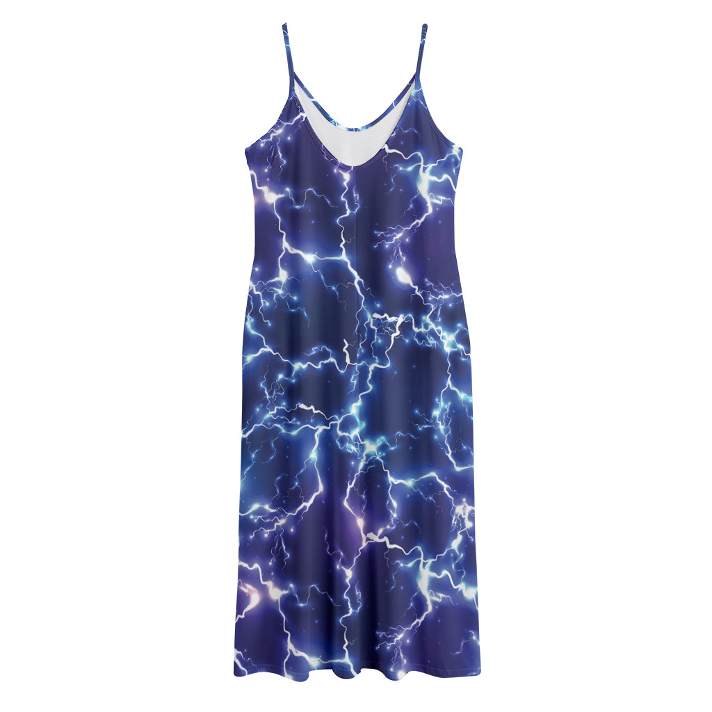 Blue And Purple Lightning Print Jersey Midi Cami Dress