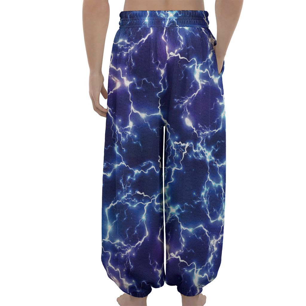 Blue And Purple Lightning Print Lantern Pants