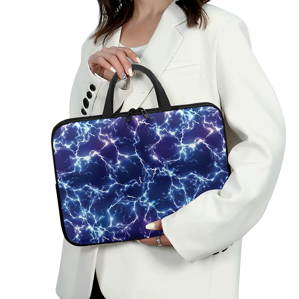 Blue And Purple Lightning Print Laptop Sleeve With Handle