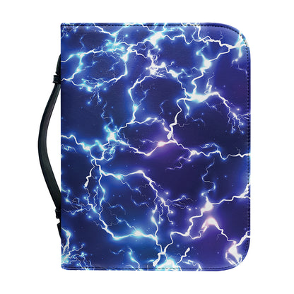 Blue And Purple Lightning Print Leather Bible Cover