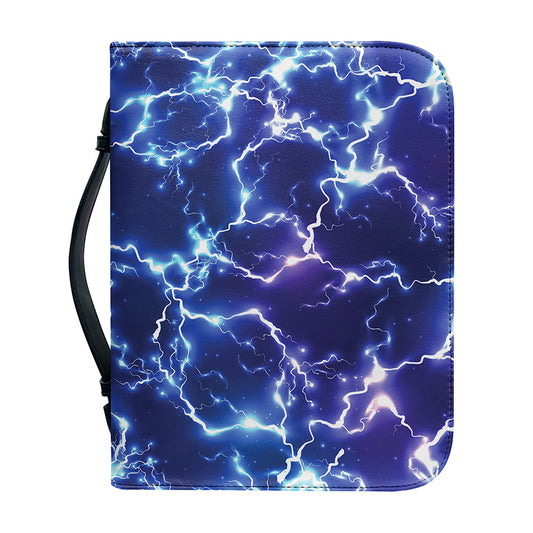 Blue And Purple Lightning Print Leather Bible Cover