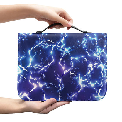 Blue And Purple Lightning Print Leather Bible Cover