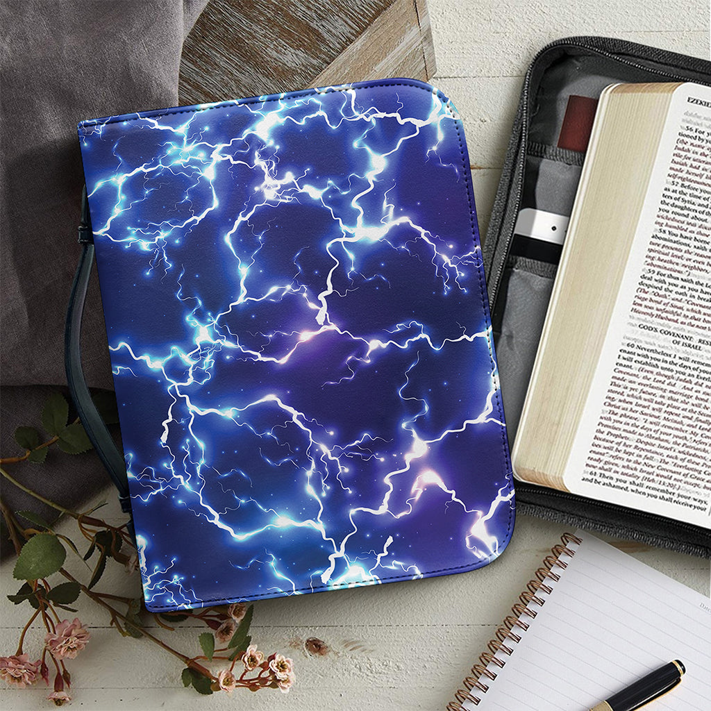 Blue And Purple Lightning Print Leather Bible Cover