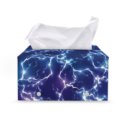 Blue And Purple Lightning Print Leather Tissue Box Cover