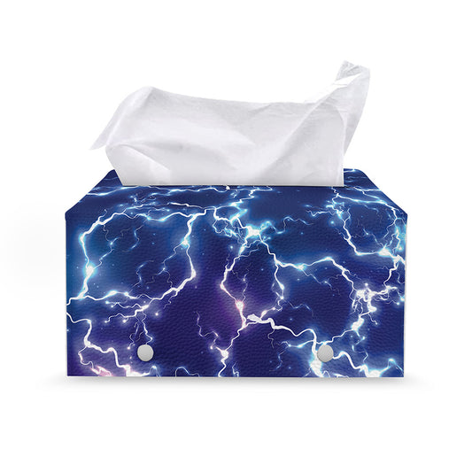 Blue And Purple Lightning Print Leather Tissue Box Cover