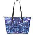 Blue And Purple Lightning Print Leather Tote Bag With Zipper