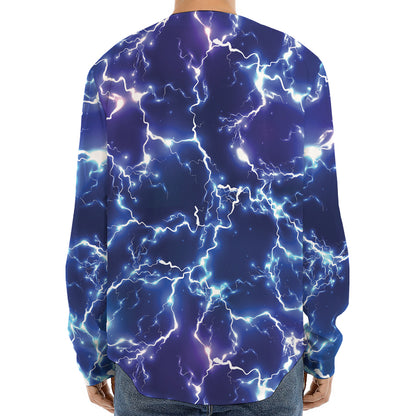 Blue And Purple Lightning Print Long Sleeve Baseball Jersey