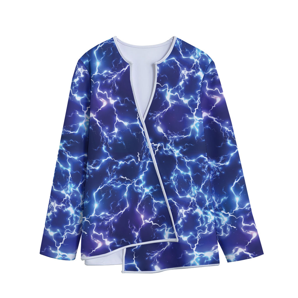 Blue And Purple Lightning Print Long Sleeve Short Coat