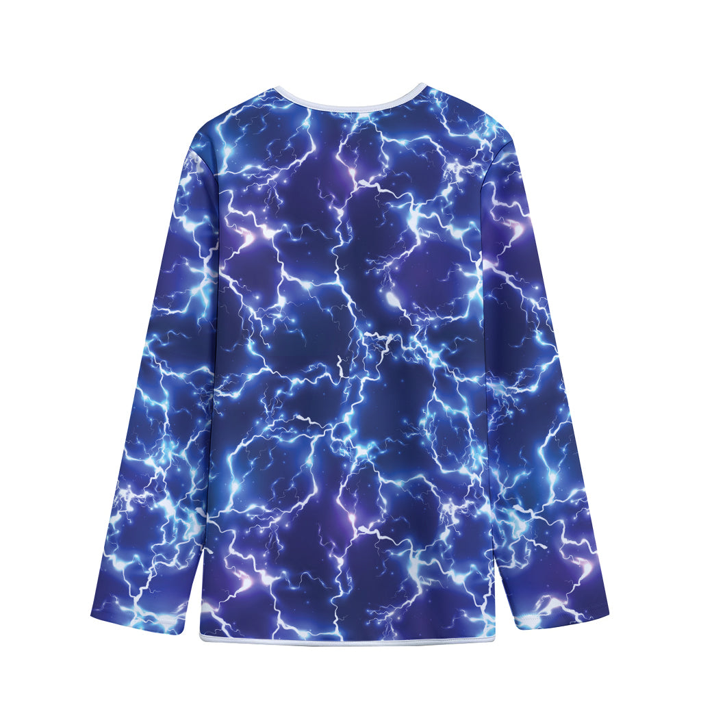 Blue And Purple Lightning Print Long Sleeve Short Coat