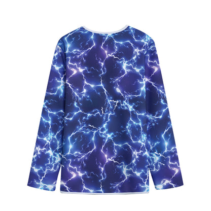 Blue And Purple Lightning Print Long Sleeve Short Coat