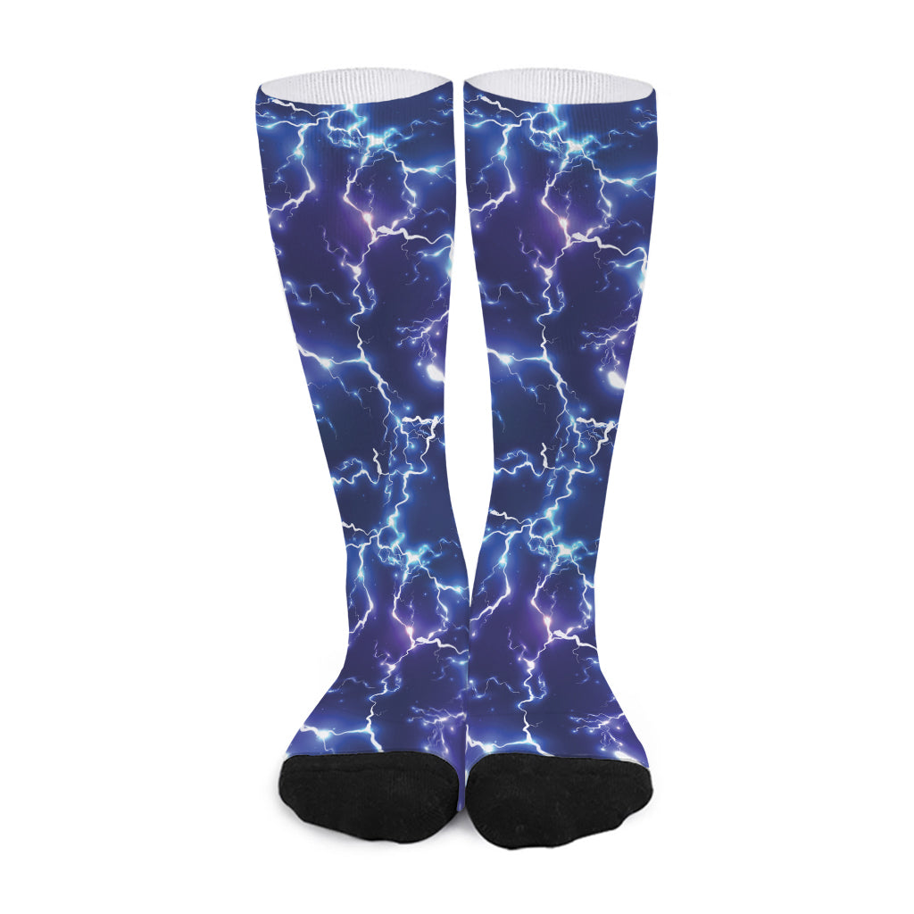 Blue And Purple Lightning Print Long Socks